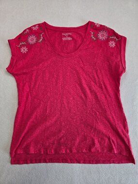 Talbots Petite Pink Embroidered Floral Cotton T-Shirt MP Medium